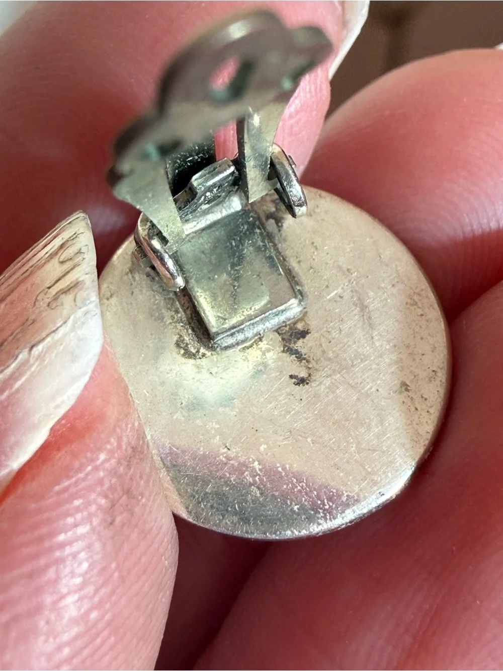 Native American Navajo Sterling silver Signed hand stamped small clip earrings